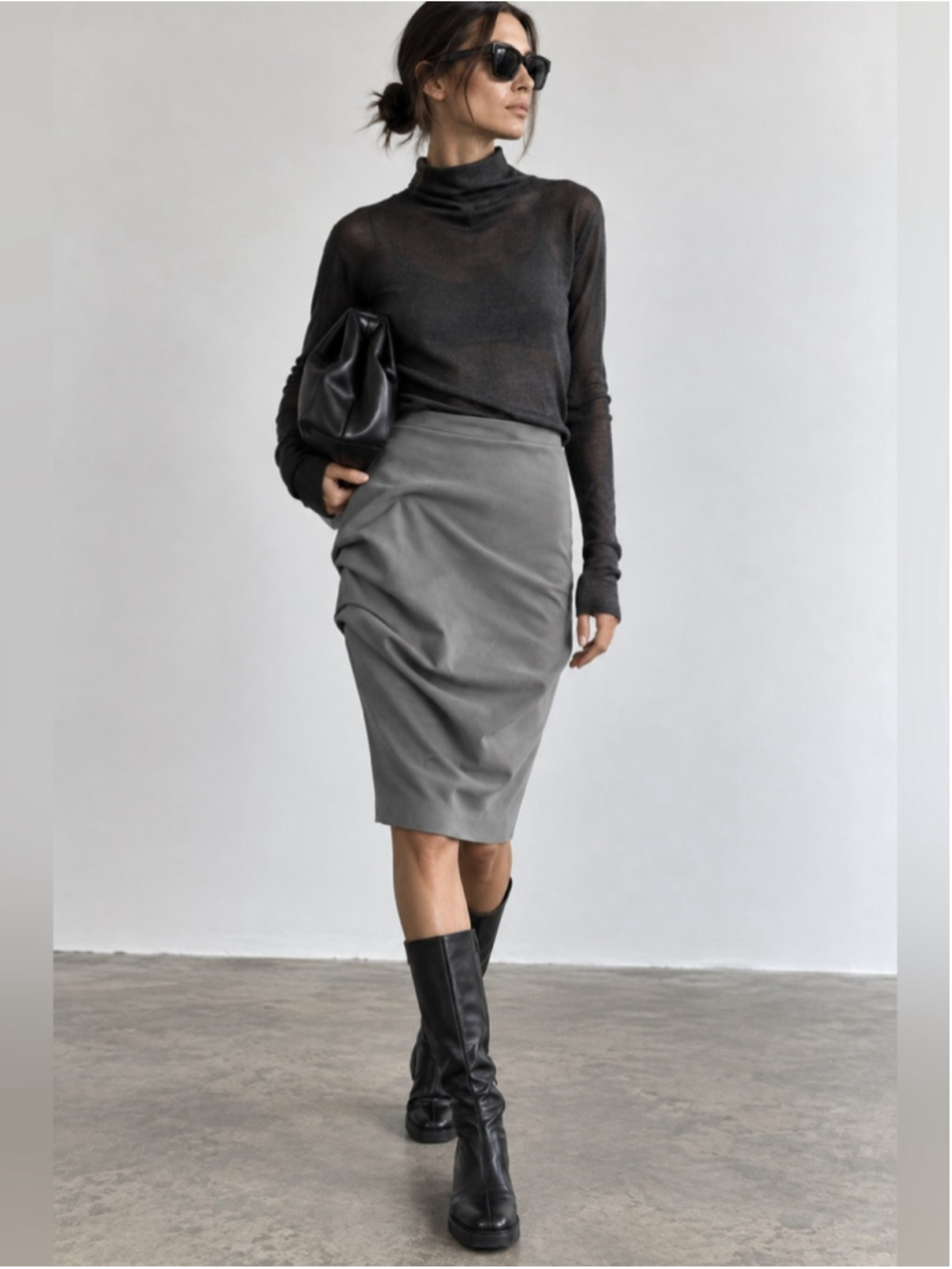 Brunello Cucinelli Gunex Draped Jersey Pencil Skirt Gray Italy US4 Quiet Luxury